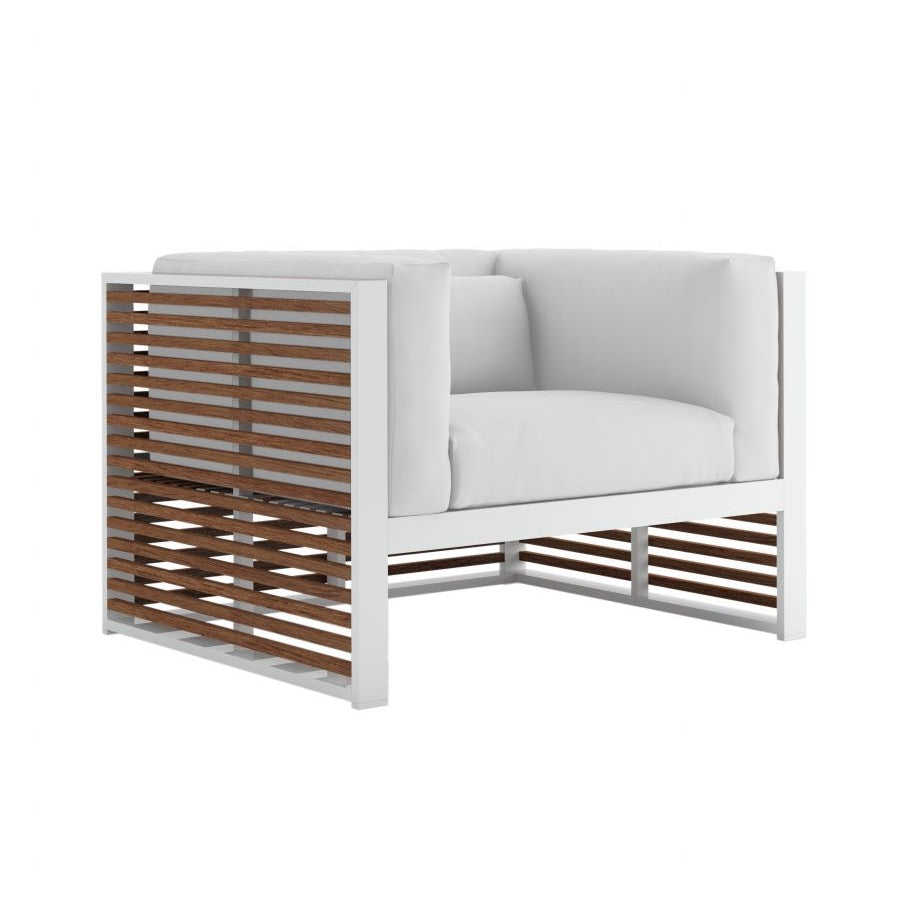 Gandia Blasco DNA Teak Lounge Chair in weiß/holz, Seitenansicht