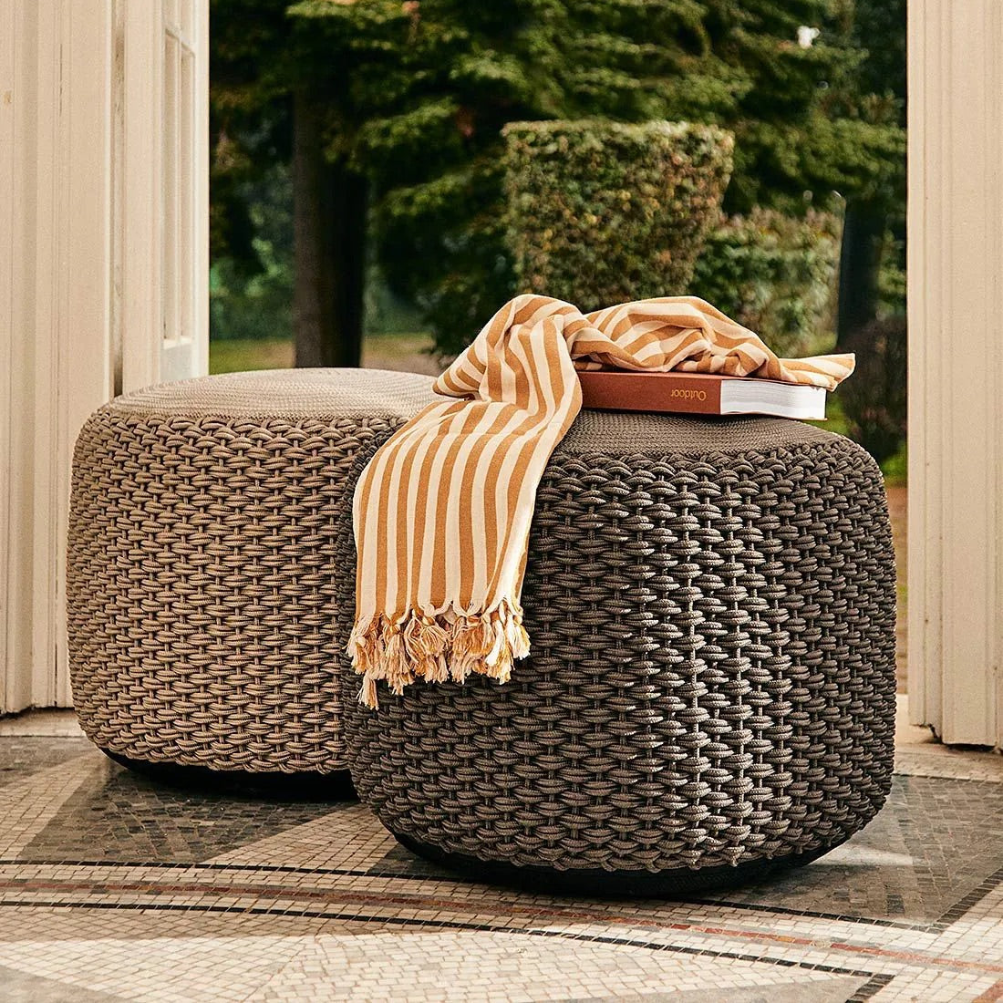 Unopiù Rope Sitzhocker Ø 50 cm – Seilgeflecht für Garten und Terrasse