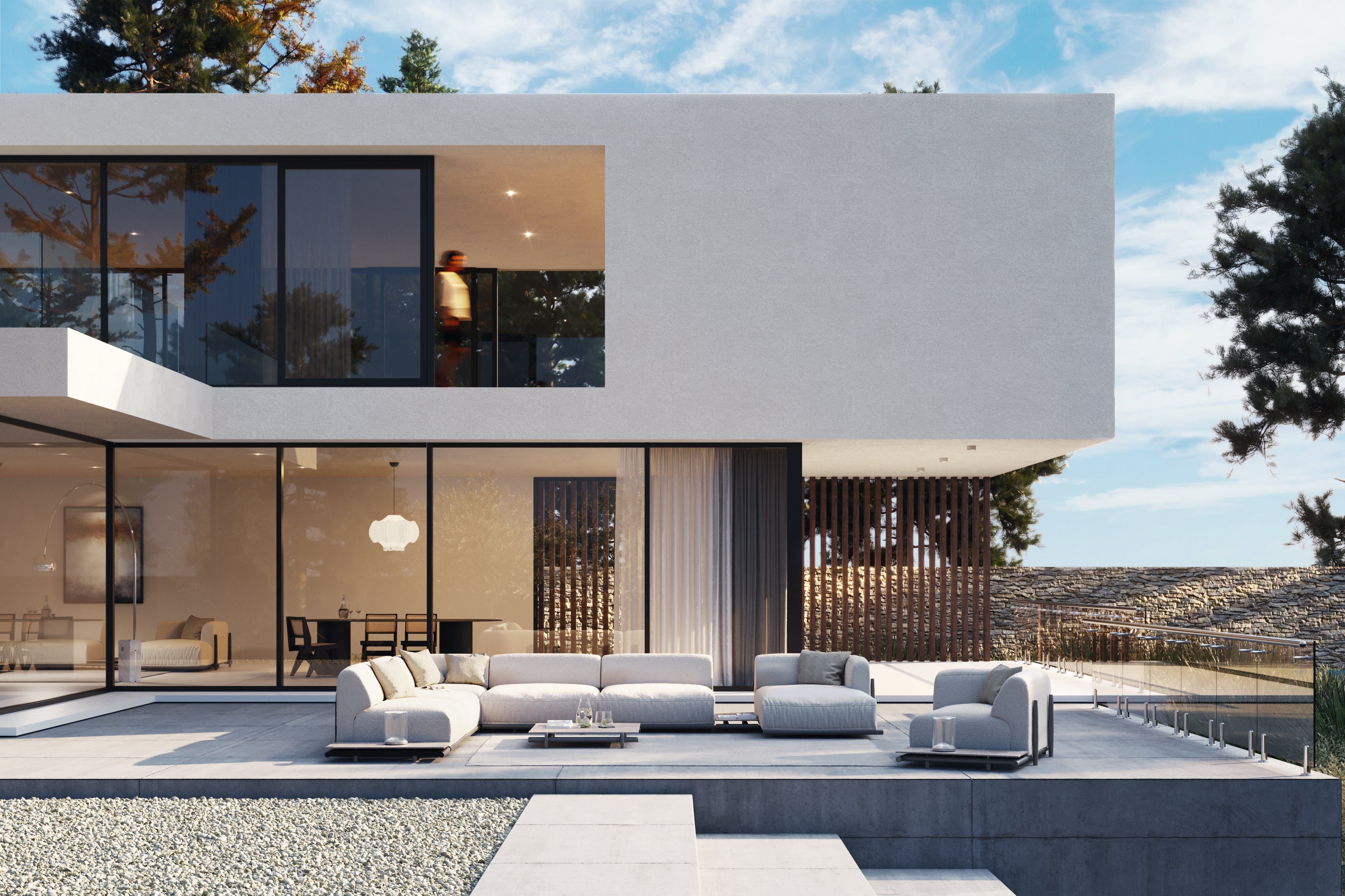 Unopiù Loungegruppe aus Teak und Aluminium auf moderner Terrasse im Außenbereich