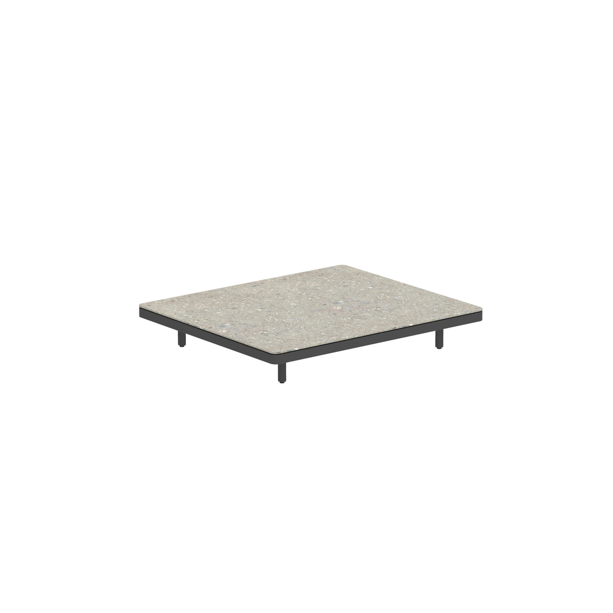 Royal Botania Alura Lounge Tisch 140 × 120 cm, Tischmodul (Sockelhöhe), Gestell anthrazit, Keramik grau gemustert (Ceppo Dolomitica)