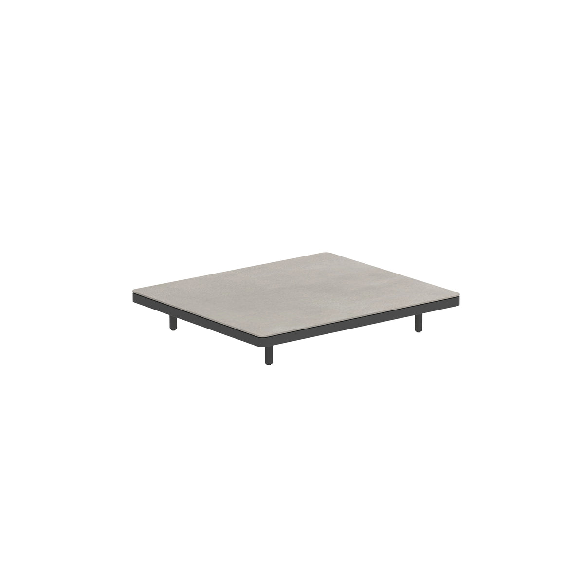 Royal Botania Alura Lounge Tisch 140 × 120 cm, Tischmodul (Sockelhöhe), Gestell anthrazit, Keramik zementgrau (Cemento Luminoso)