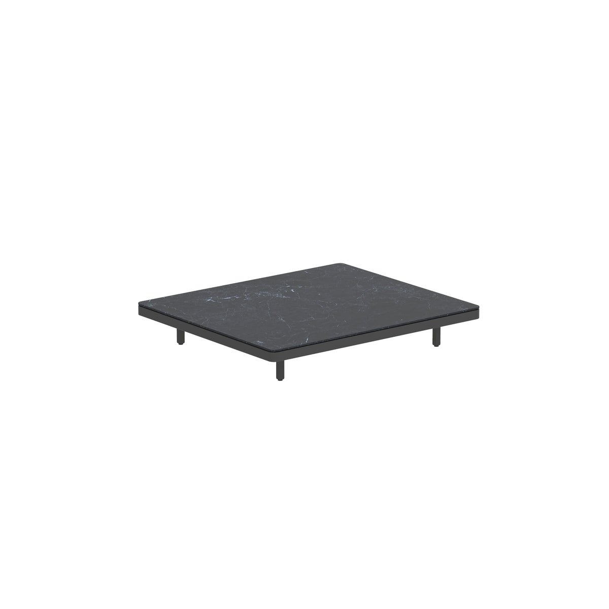Royal Botania Alura Lounge Tisch 140 × 120 cm, Tischmodul (Sockelhöhe), Gestell anthrazit, Keramik schwarz geädert (Nero Marquina)
