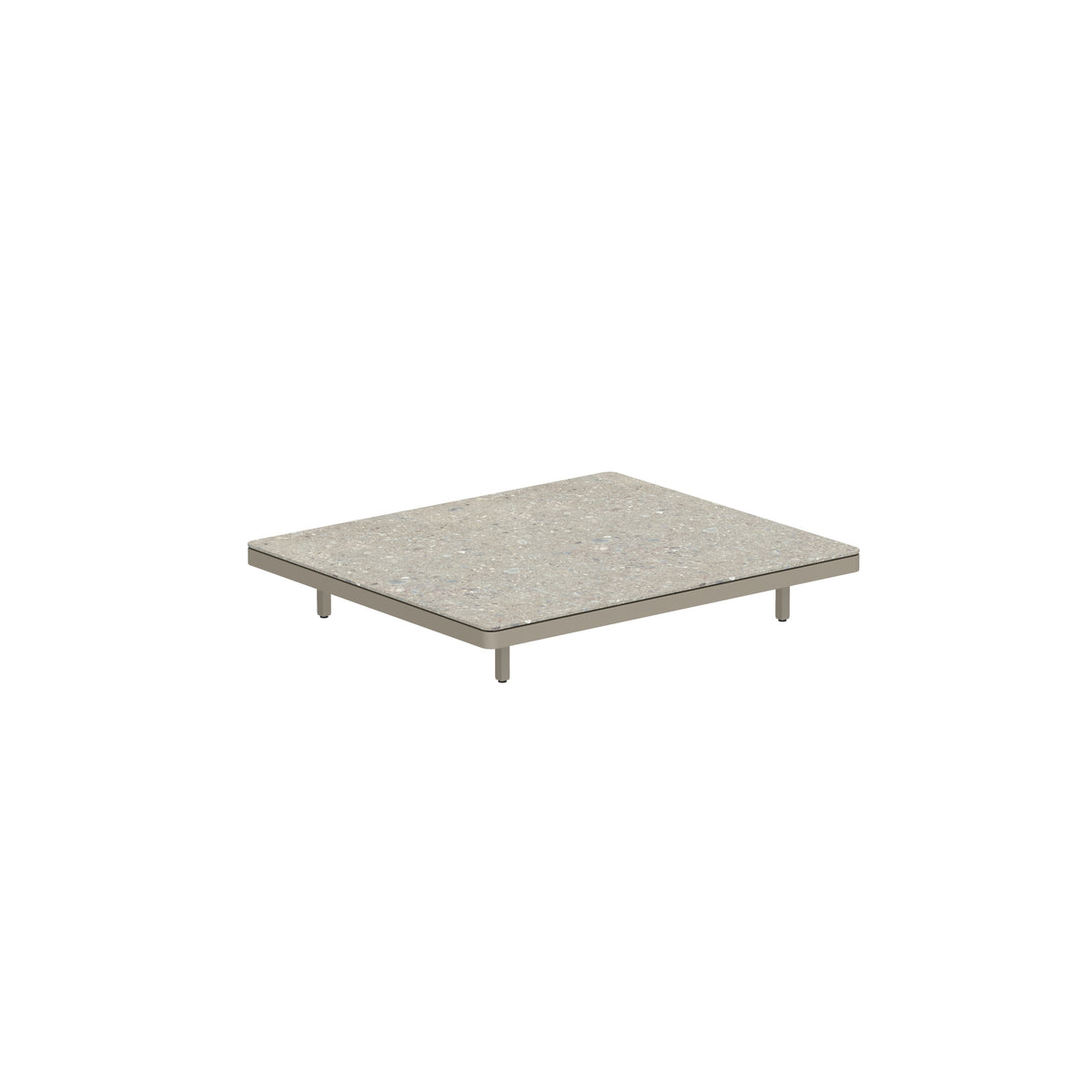 Royal Botania Alura Lounge Tisch 140 × 120 cm, Tischmodul (Sockelhöhe), Gestell sand, Keramik grau gemustert (Ceppo Dolomitica)