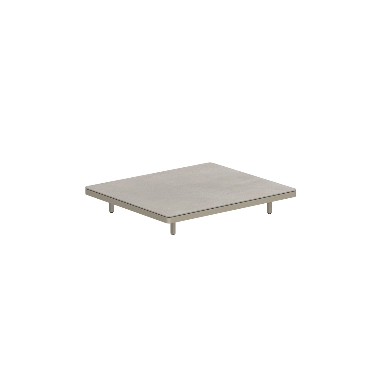 Royal Botania Alura Lounge Tisch 140 × 120 cm, Tischmodul (Sockelhöhe), Gestell sand, Keramik zementgrau (Cemento Luminoso)