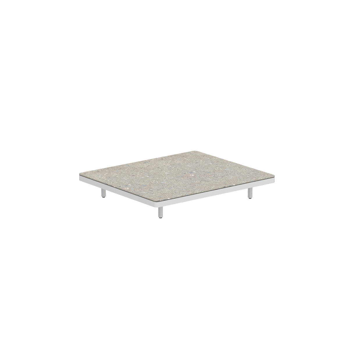 Royal Botania Alura Lounge Tisch 140 × 120 cm, Tischmodul (Sockelhöhe), Gestell weiß, Keramik grau gemustert (Ceppo Dolomitica)