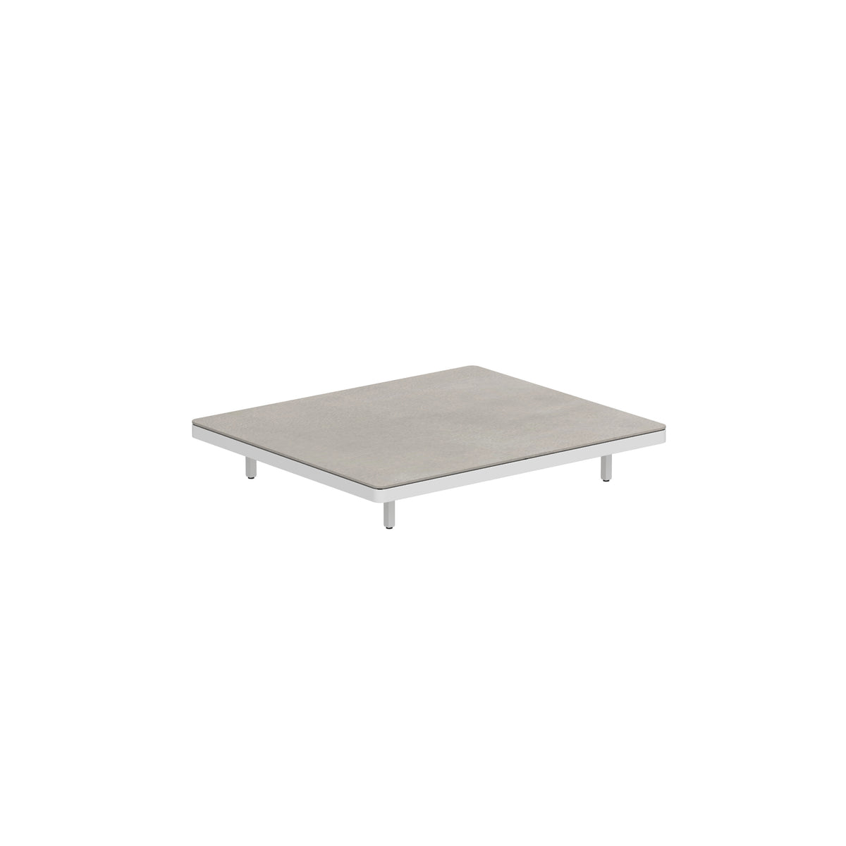 Royal Botania Alura Lounge Tisch 140 × 120 cm, Tischmodul (Sockelhöhe), Gestell weiß, Keramik zementgrau (Cemento Luminoso)
