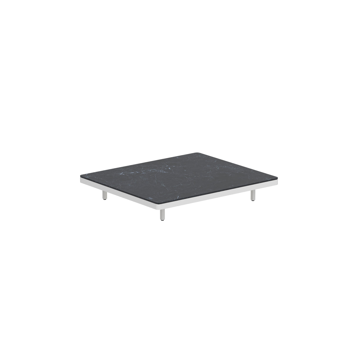 Royal Botania Alura Lounge Tisch 140 × 120 cm, Tischmodul (Sockelhöhe), Gestell weiß, Keramik schwarz geädert (Nero Marquina)