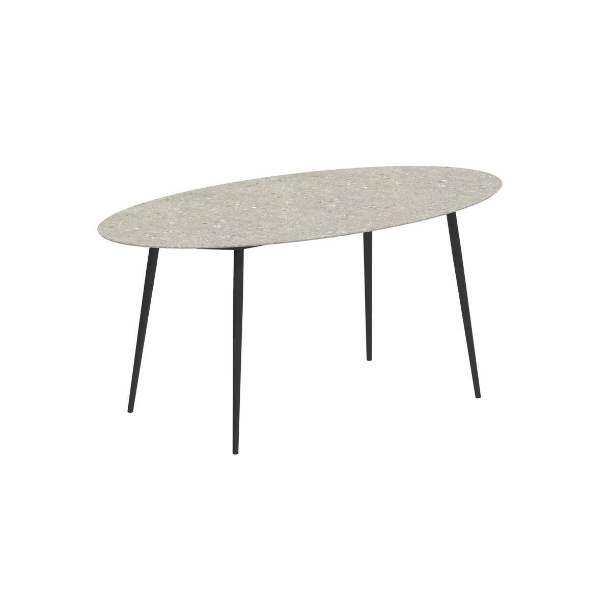 Royal Botania Styletto Bartisch Ellipse 250 x 130 cm, Alu anthrazit, Keramik grau gemustert (Ceppo Dolomitica)