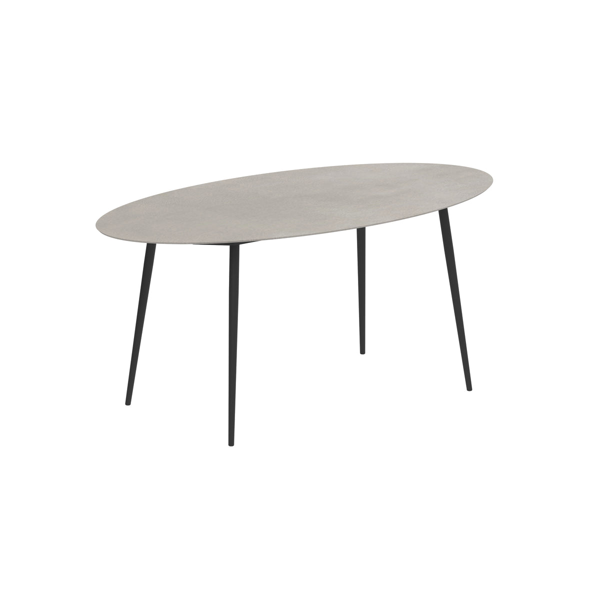 Royal Botania Styletto Bartisch Ellipse 250 x 130 cm, Alu anthrazit, Keramik zementgrau (Cemento Luminoso)