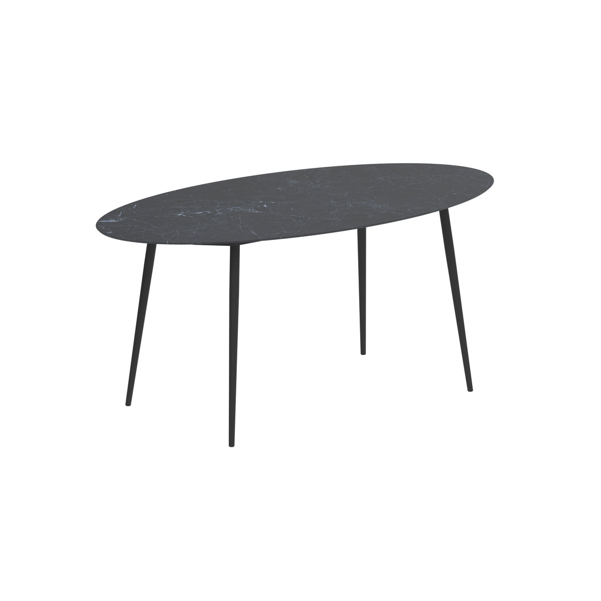 Royal Botania Styletto Bartisch Ellipse 250 x 130 cm, Alu anthrazit, Keramik schwarz geädert (Nero Marquina)