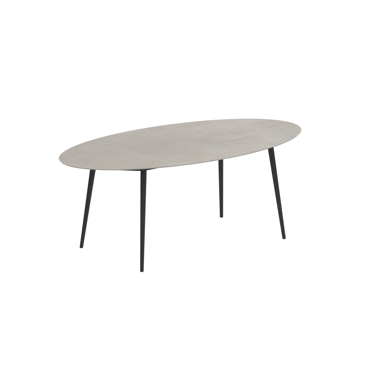 Royal Botania Styletto Thekentisch Ellipse 250 x 130 cm, Alu anthrazit, Keramik zementgrau (Cemento Luminoso)