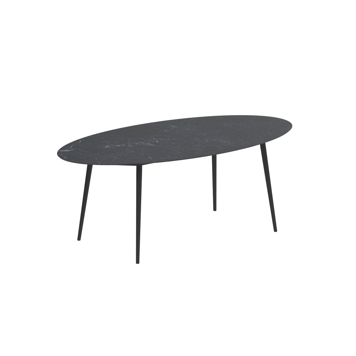 Royal Botania Styletto Thekentisch Ellipse 250 x 130 cm, Alu anthrazit, Keramik schwarz geädert (Nero Marquina)