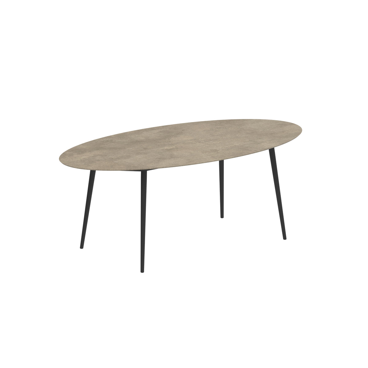 Royal Botania Styletto Thekentisch Ellipse 250 x 130 cm, Alu anthrazit, Keramik graubraun (Terra Sabbia)