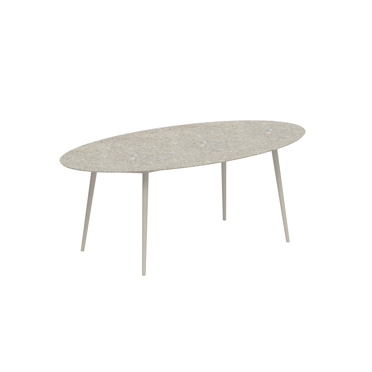 Royal Botania Styletto Thekentisch Ellipse 250 x 130 cm, Alu pebble, Keramik grau gemustert (Ceppo Dolomitica)