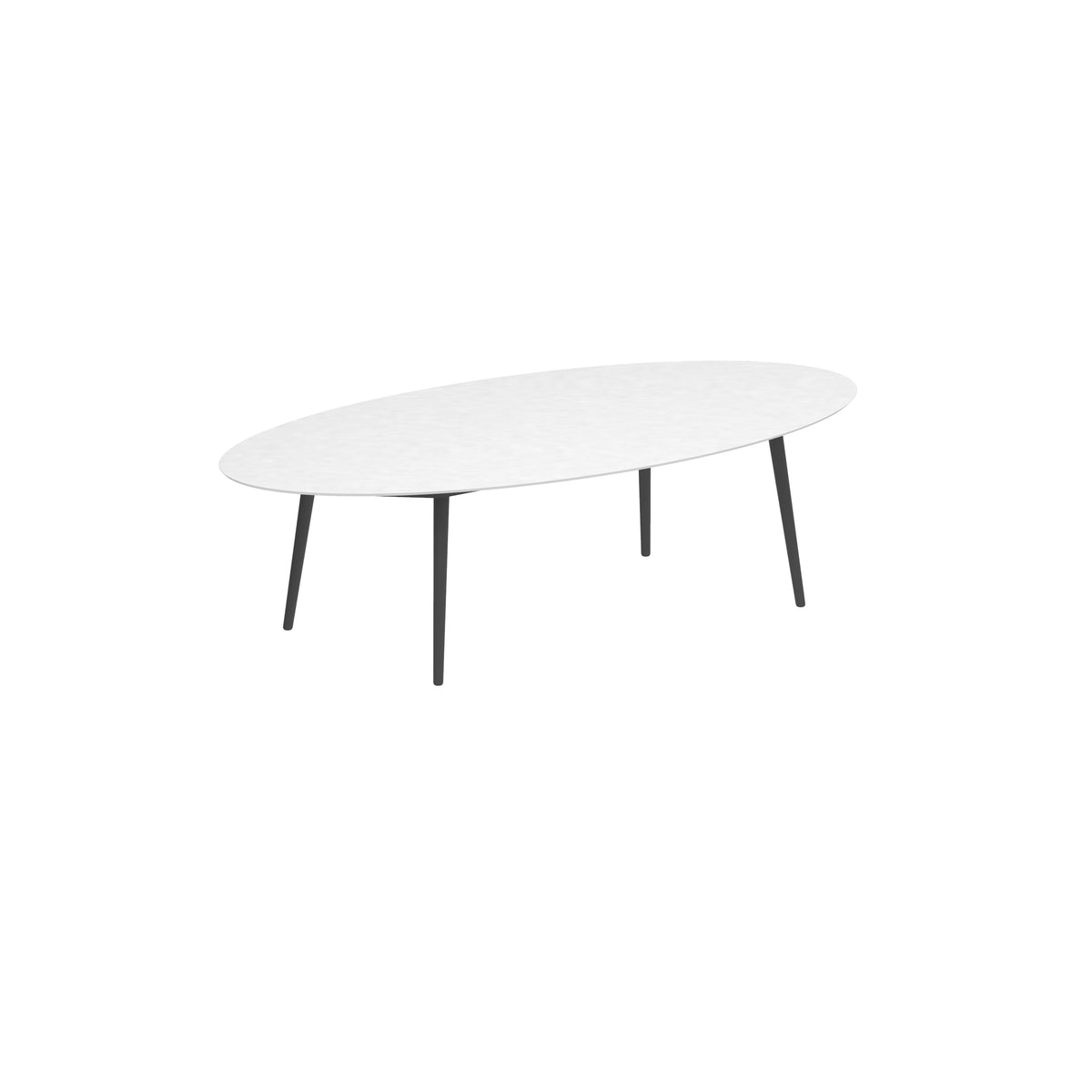 Royal Botania Styletto Low-Dining-Tisch Ellipse 250 x 130 cm, Alu anthrazit, Keramik weiß (white)