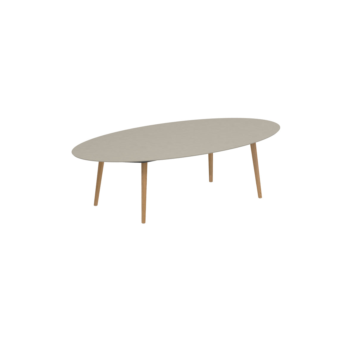 Royal Botania Styletto Low-Dining-Tisch Ellipse 250 x 130 cm, Teakbeine, Keramik perlgrau (Pearl Grey)