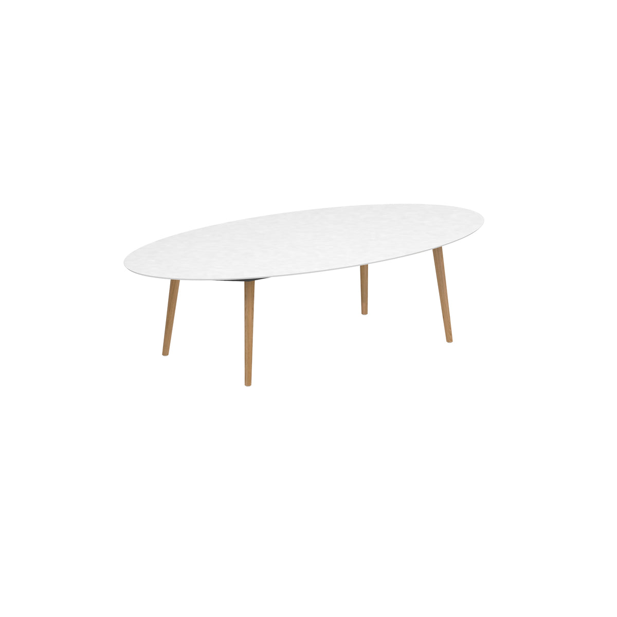 Royal Botania Styletto Low-Dining-Tisch Ellipse 250 x 130 cm, Teakbeine, Keramik weiß (white)
