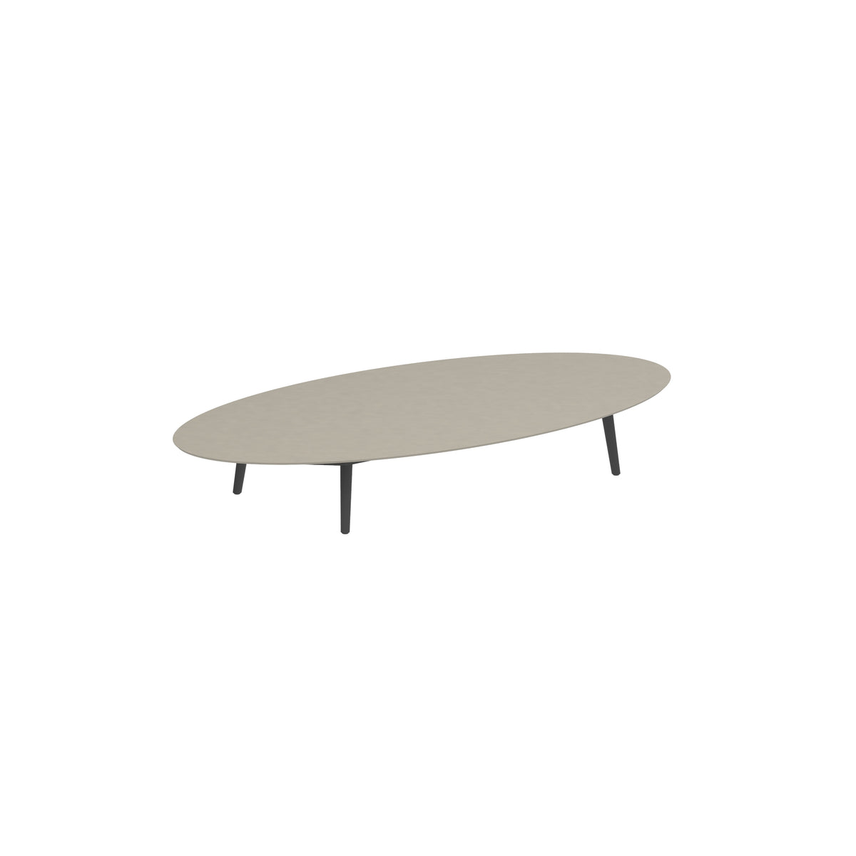 Royal Botania Styletto Loungetisch niedrig Ellipse 250 x 130 cm, Alu anthrazit, Keramik perlgrau (Pearl Grey)