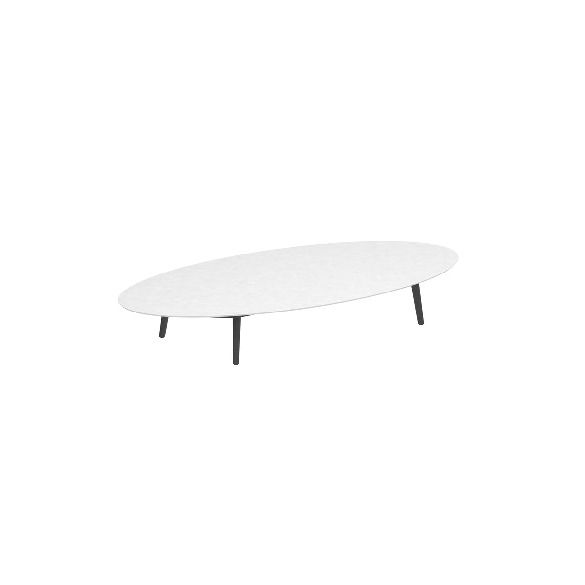 Royal Botania Styletto Loungetisch niedrig Ellipse 250 x 130 cm, Alu anthrazit, Keramik weiß (white)