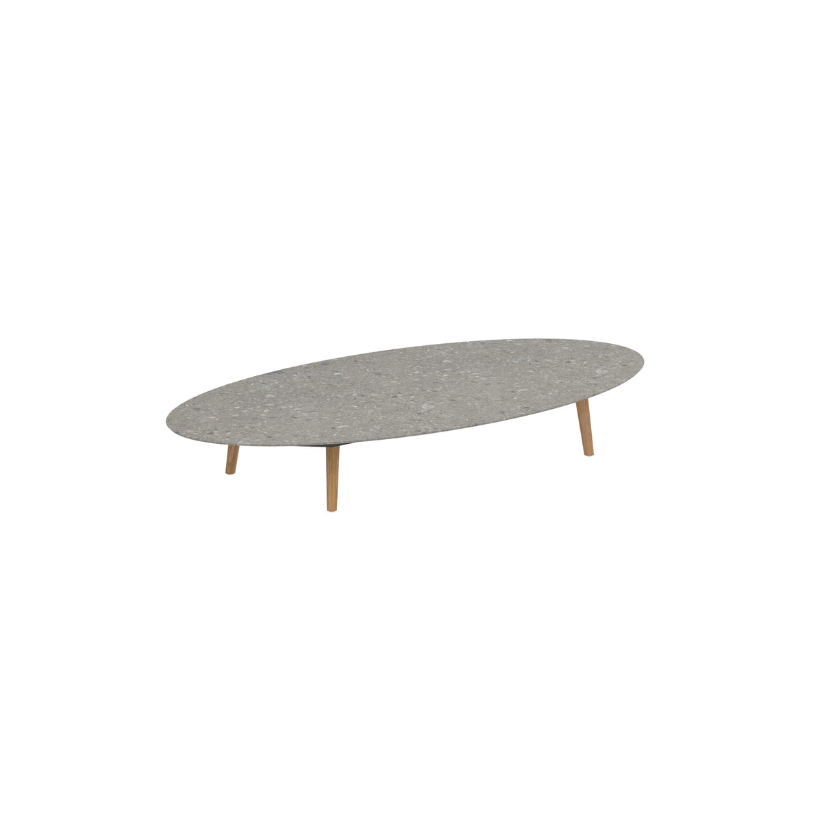 Royal Botania Styletto Loungetisch niedrig Ellipse 250 x 130 cm, Teakbeine, Keramik grau gemustert (Ceppo Dolomitica)