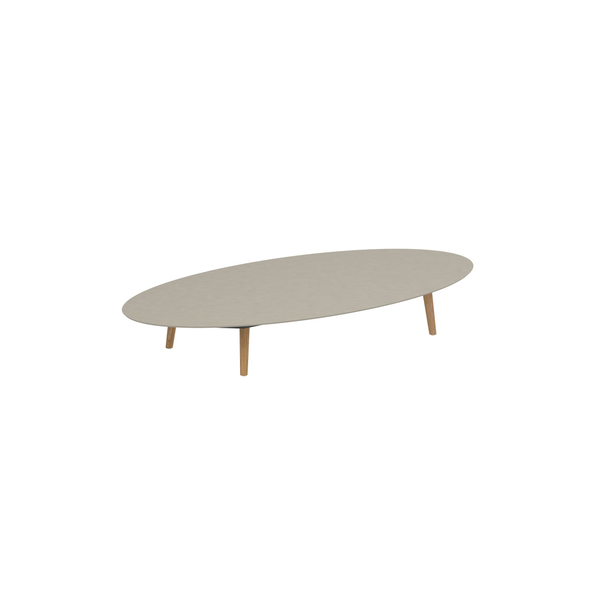 Royal Botania Styletto Loungetisch niedrig Ellipse 250 x 130 cm, Teakbeine, Keramik perlgrau (Pearl Grey)