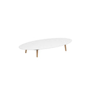 Royal Botania Styletto Loungetisch niedrig Ellipse 250 x 130 cm, Teakbeine, Keramik weiß (white)