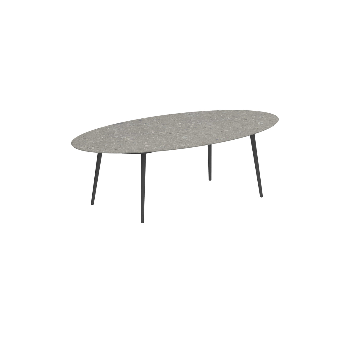 Royal Botania Styletto Esstisch Ellipse 250 x 130 cm, Alu anthrazit, Keramik grau gemustert (Ceppo Dolomitica)