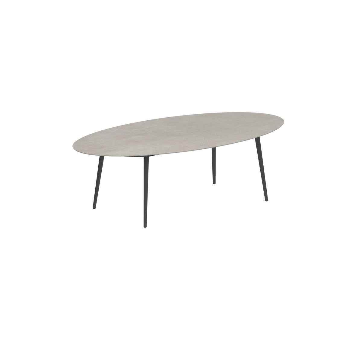 Royal Botania Styletto Esstisch Ellipse 250 x 130 cm, Alu anthrazit, Keramik zementgrau (Cemento Luminoso)