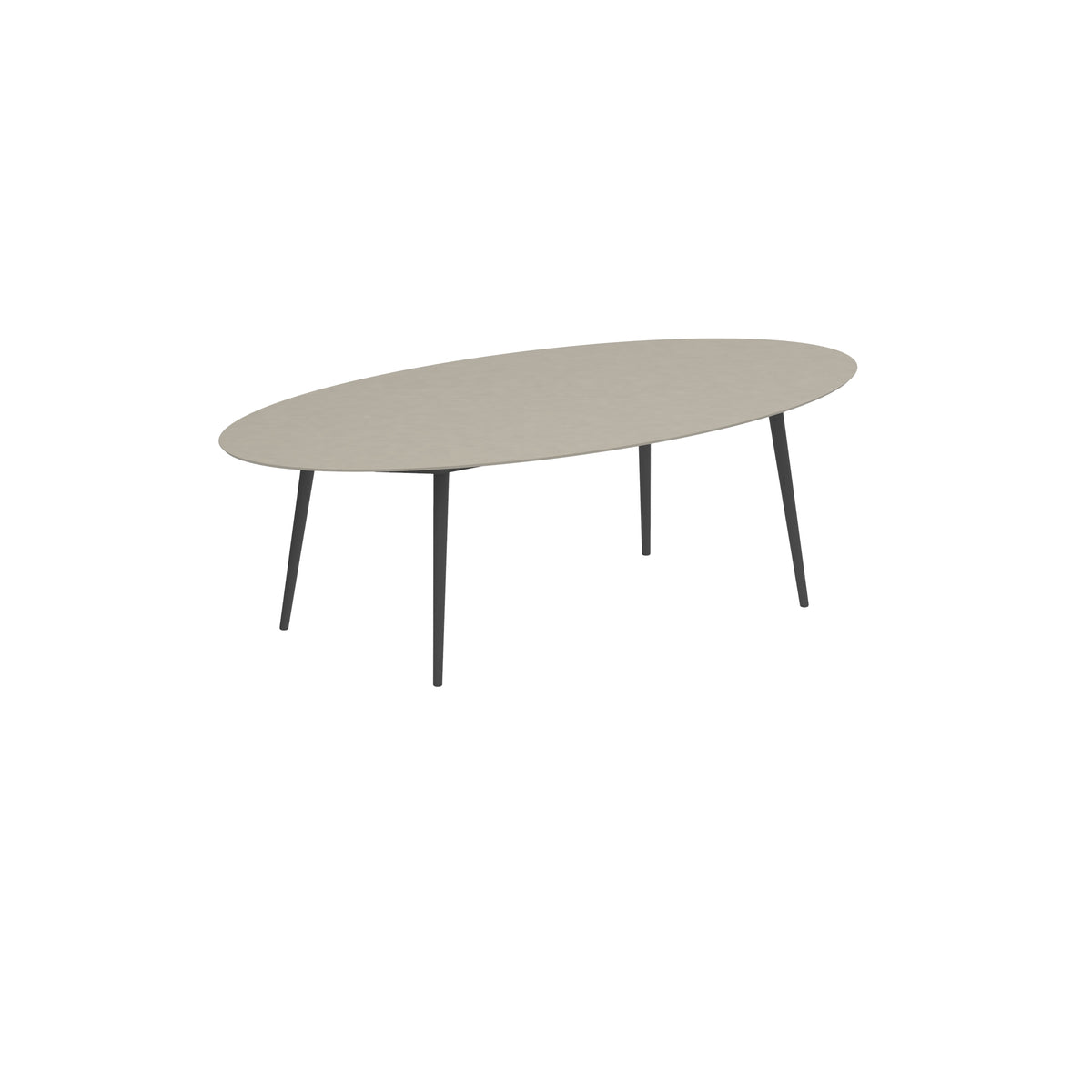 Royal Botania Styletto Esstisch Ellipse 250 x 130 cm, Alu anthrazit, Keramik perlgrau (Pearl Grey)