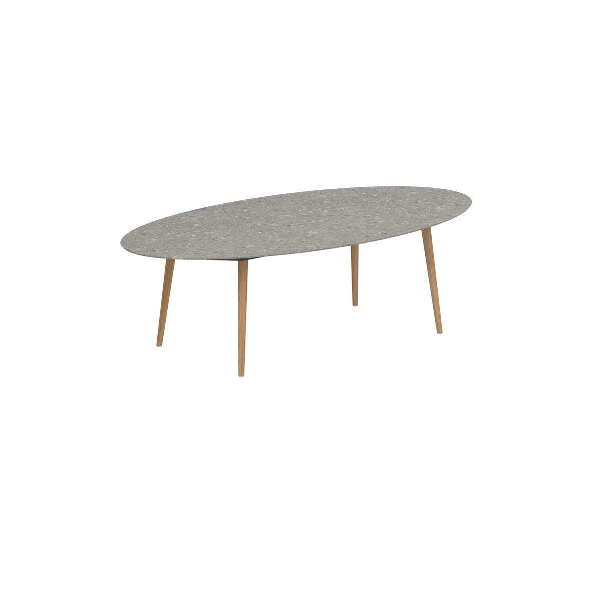 Royal Botania Styletto Esstisch Ellipse 250 x 130 cm, Teakbeine, Keramik grau gemustert (Ceppo Dolomitica)