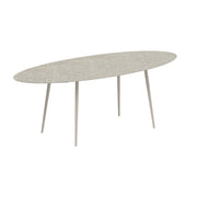 Royal Botania Styletto Bartisch Ellipse 320 x 140 cm, Alu pebble, Keramik grau gemustert (Ceppo Dolomitica)