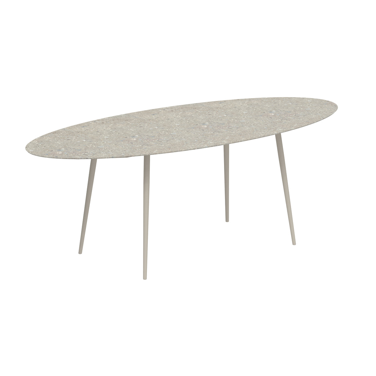 Royal Botania Styletto Bartisch Ellipse 320 x 140 cm, Alu pebble, Keramik grau gemustert (Ceppo Dolomitica)