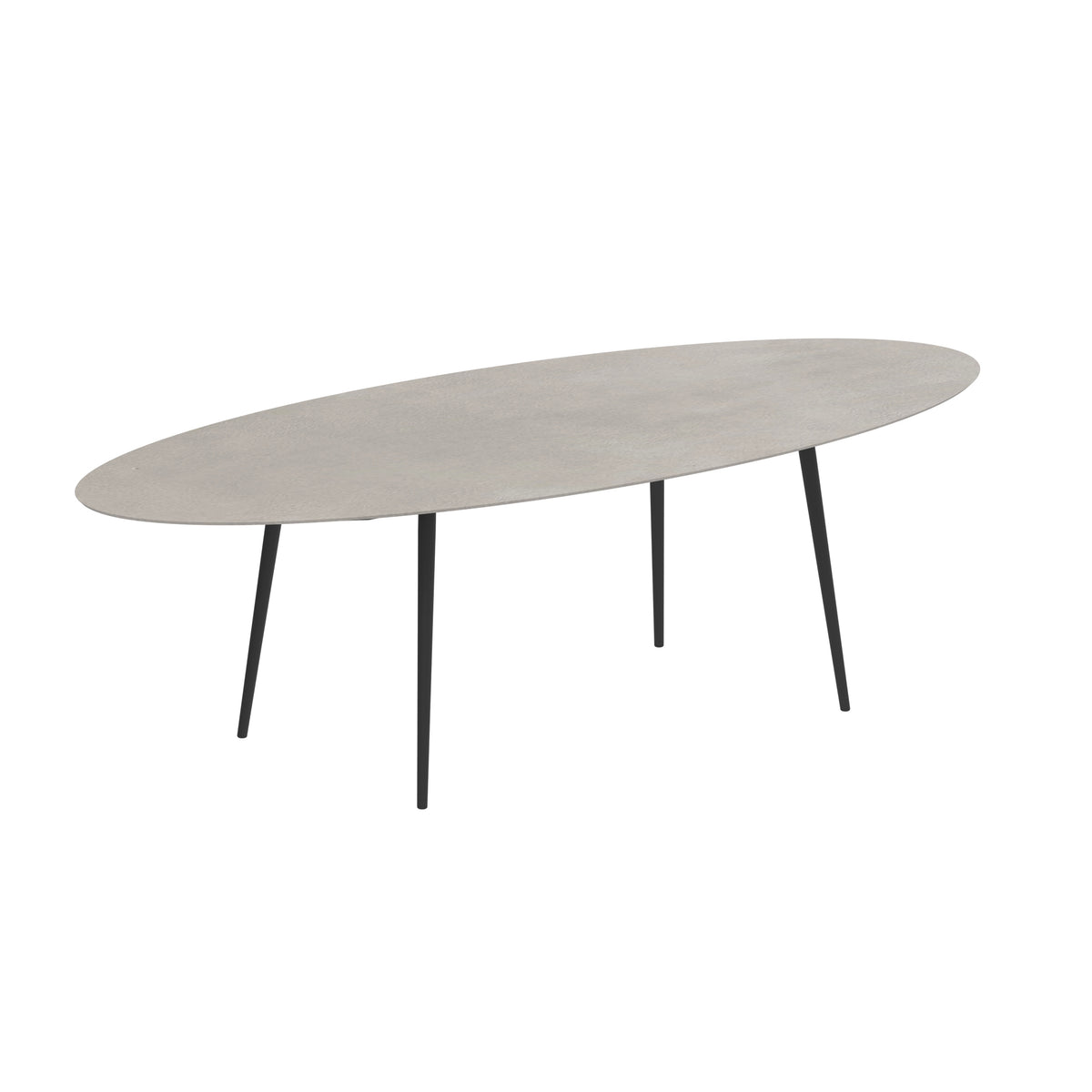 Royal Botania Styletto Thekentisch Ellipse 320 x 140 cm, Alu anthrazit, Keramik zementgrau (Cemento Luminoso)