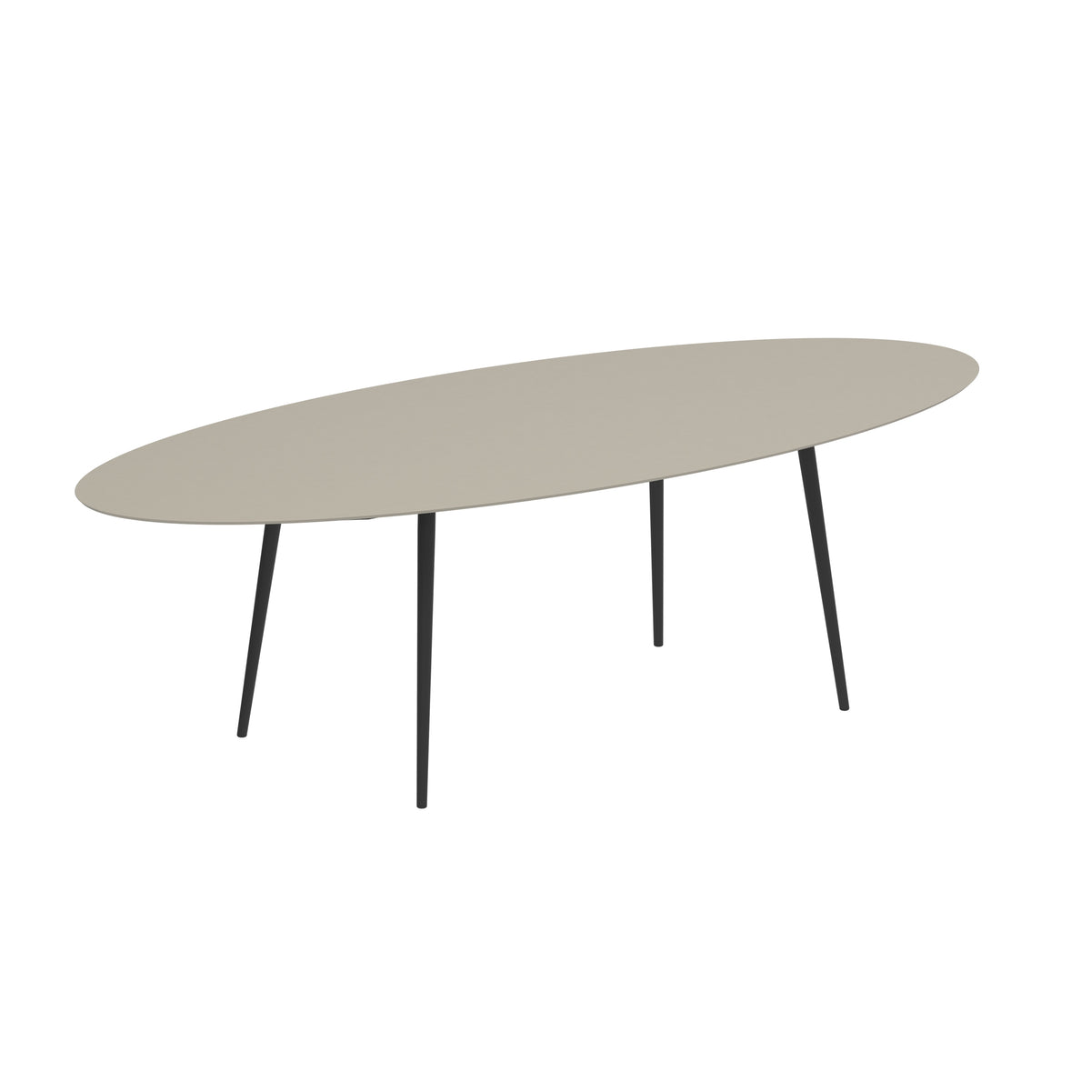 Royal Botania Styletto Thekentisch Ellipse 320 x 140 cm, Alu anthrazit, Keramik perlgrau (Pearl Grey)