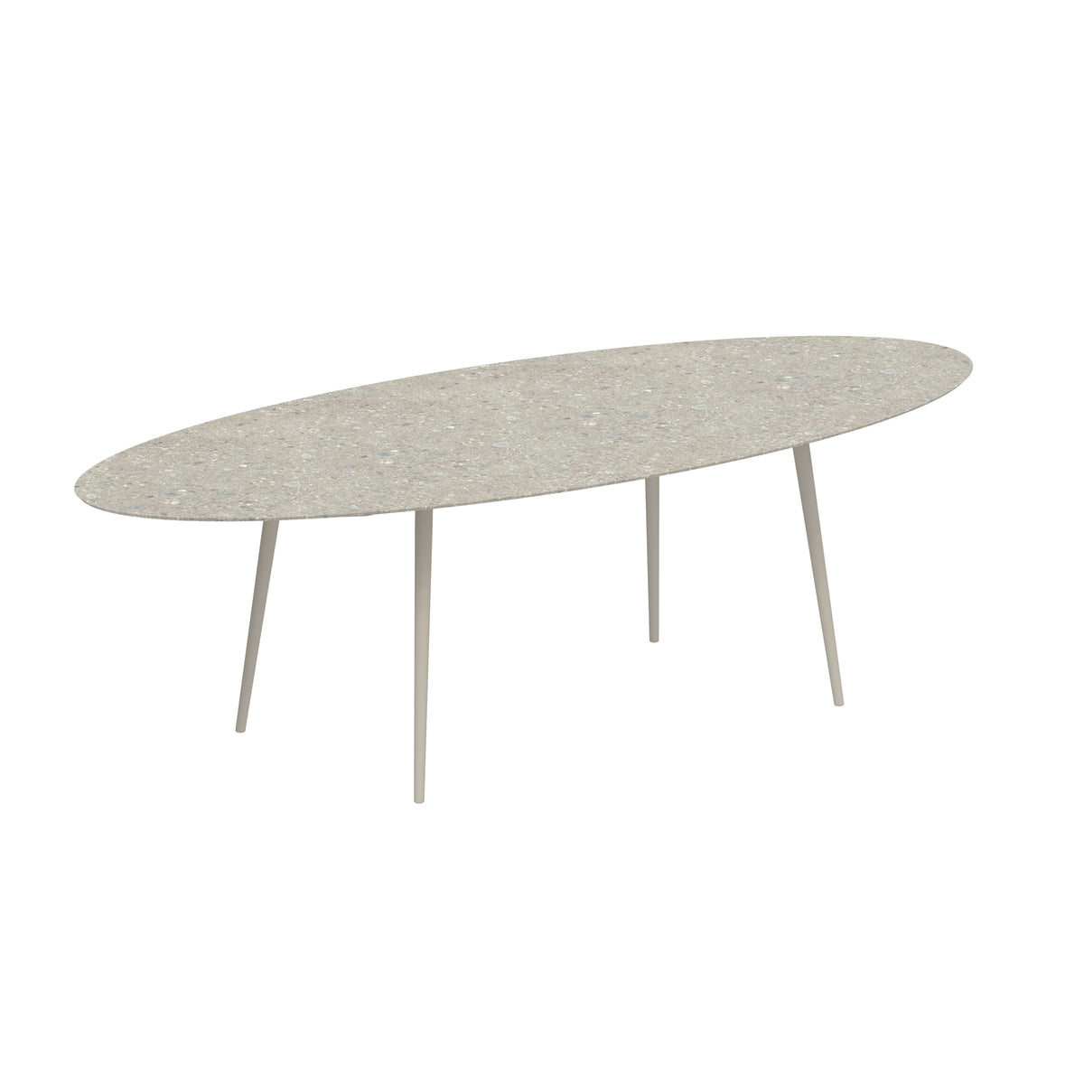 Royal Botania Styletto Thekentisch Ellipse 320 x 140 cm, Alu pebble, Keramik grau gemustert (Ceppo Dolomitica)
