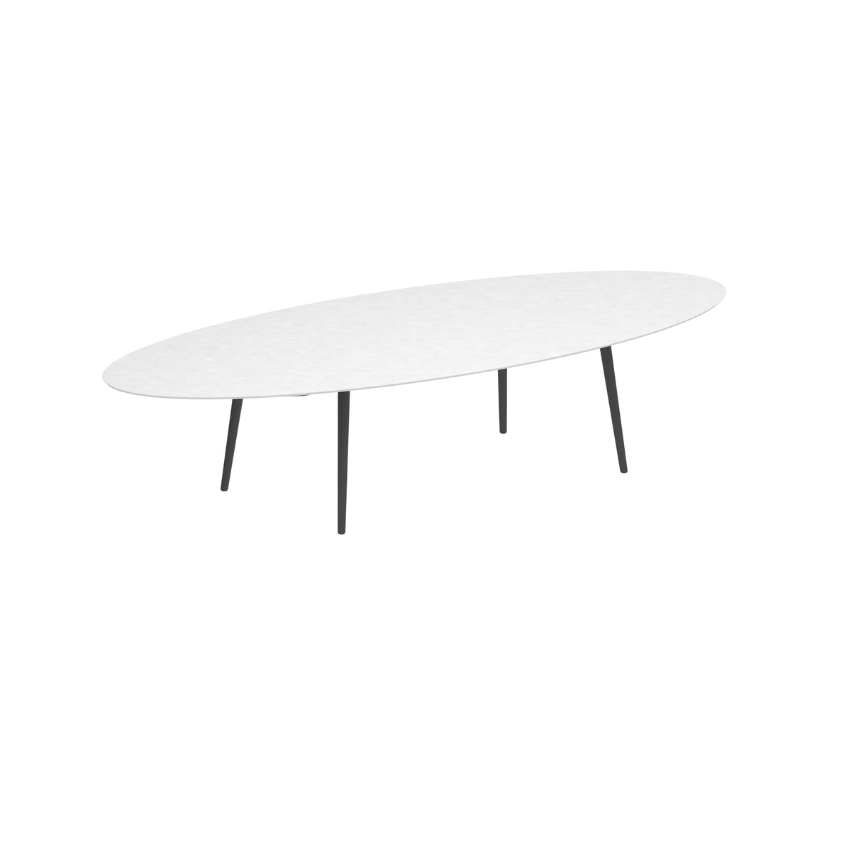 Royal Botania Styletto Low-Dining-Tisch Ellipse 320 x 140 cm, Alu anthrazit, Keramik weiß (white)