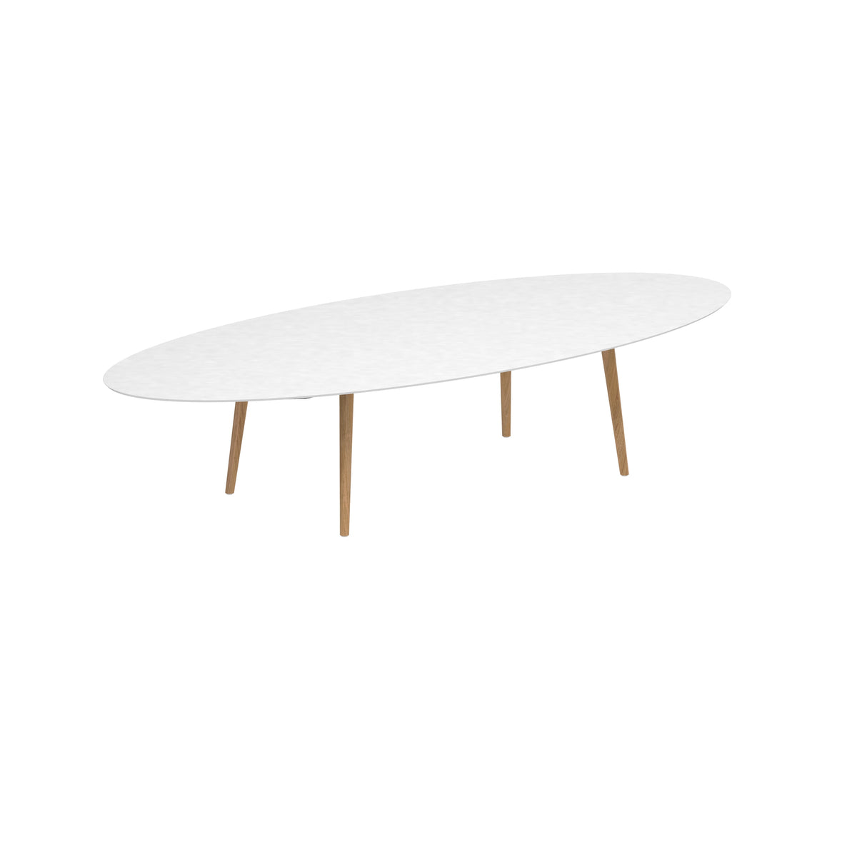 Royal Botania Styletto Low-Dining-Tisch Ellipse 320 x 140 cm, Teakbeine, Keramik weiß (white)