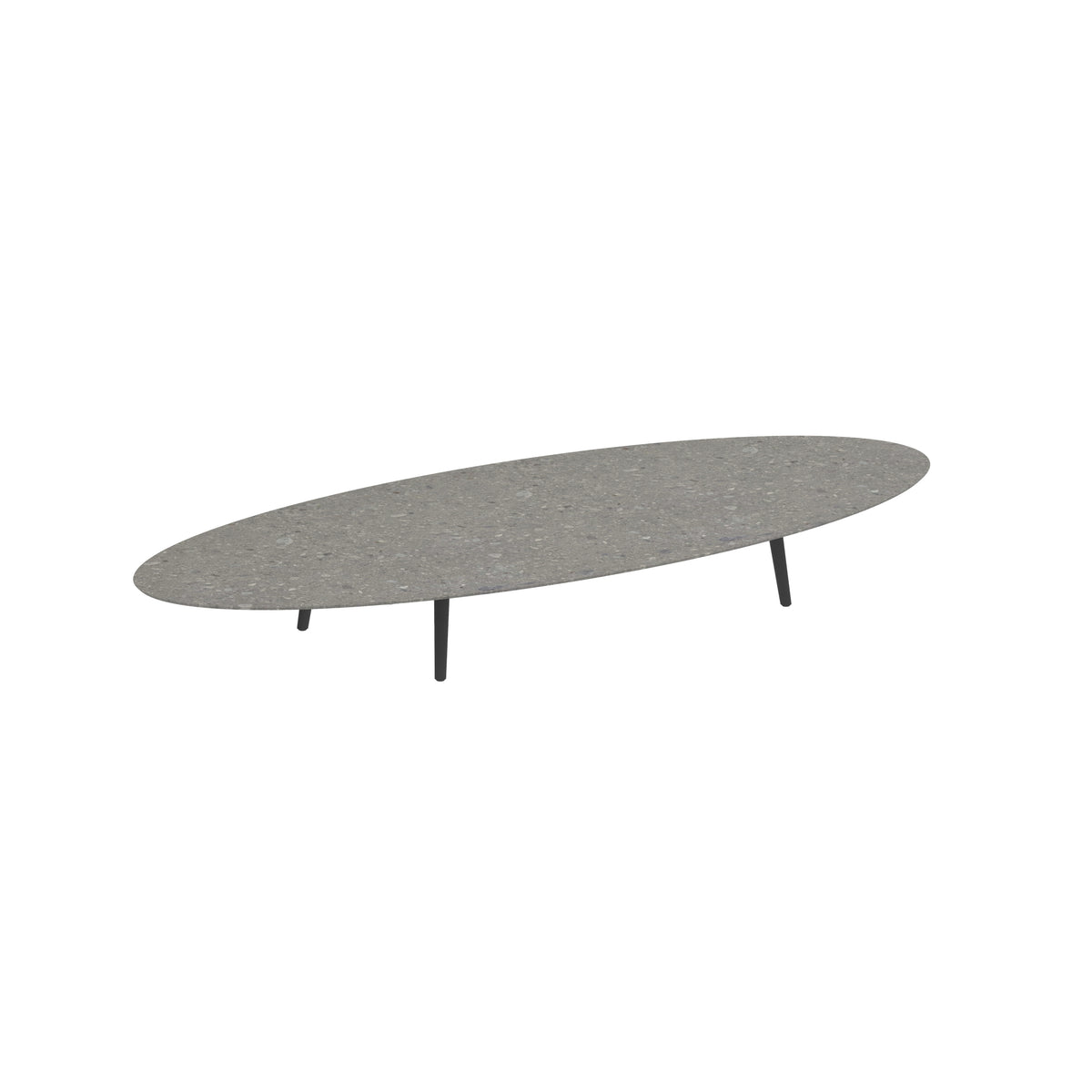 Royal Botania Styletto Loungetisch niedrig Ellipse 320 x 140 cm, Alu anthrazit, Keramik grau gemustert (Ceppo Dolomitica)