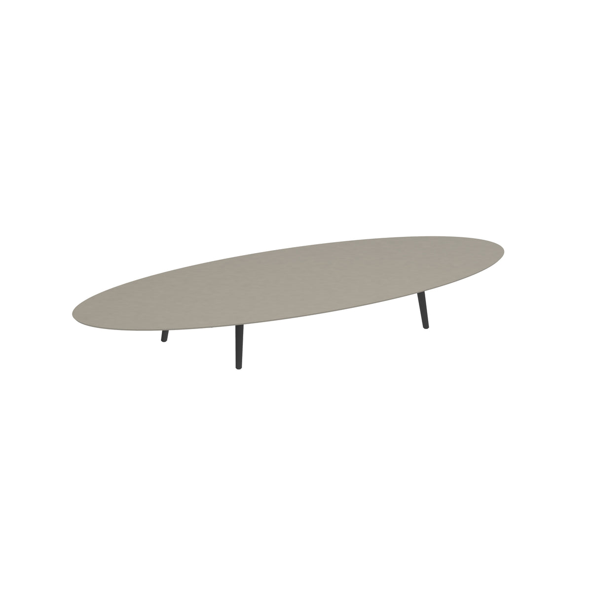 Royal Botania Styletto Loungetisch niedrig Ellipse 320 x 140 cm, Alu anthrazit, Keramik perlgrau (Pearl Grey)