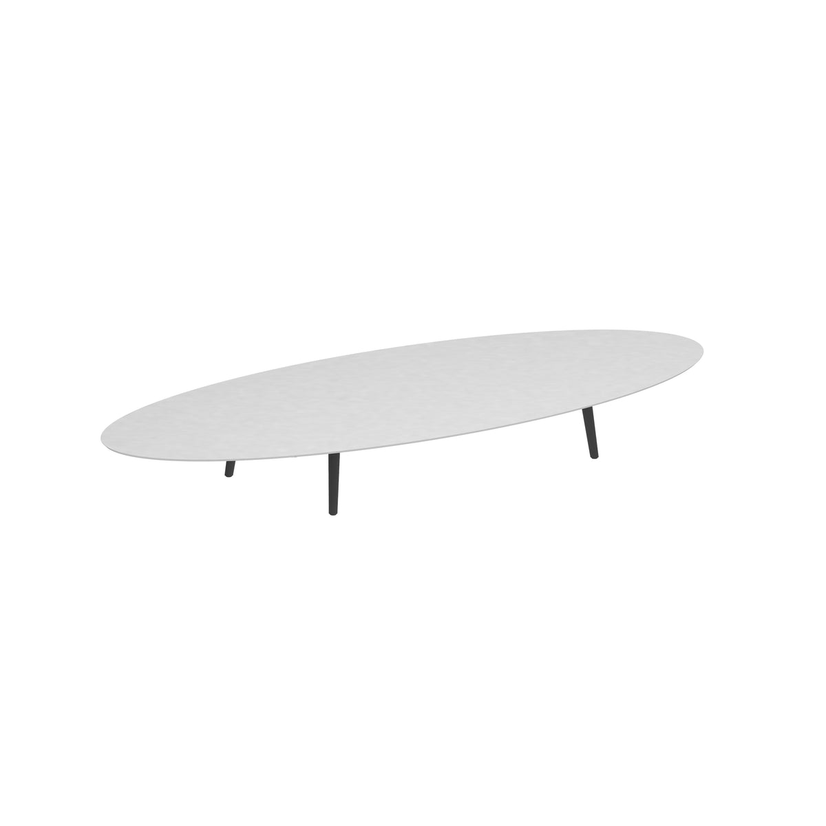 Royal Botania Styletto Loungetisch niedrig Ellipse 320 x 140 cm, Alu anthrazit, Keramik weiß (white)