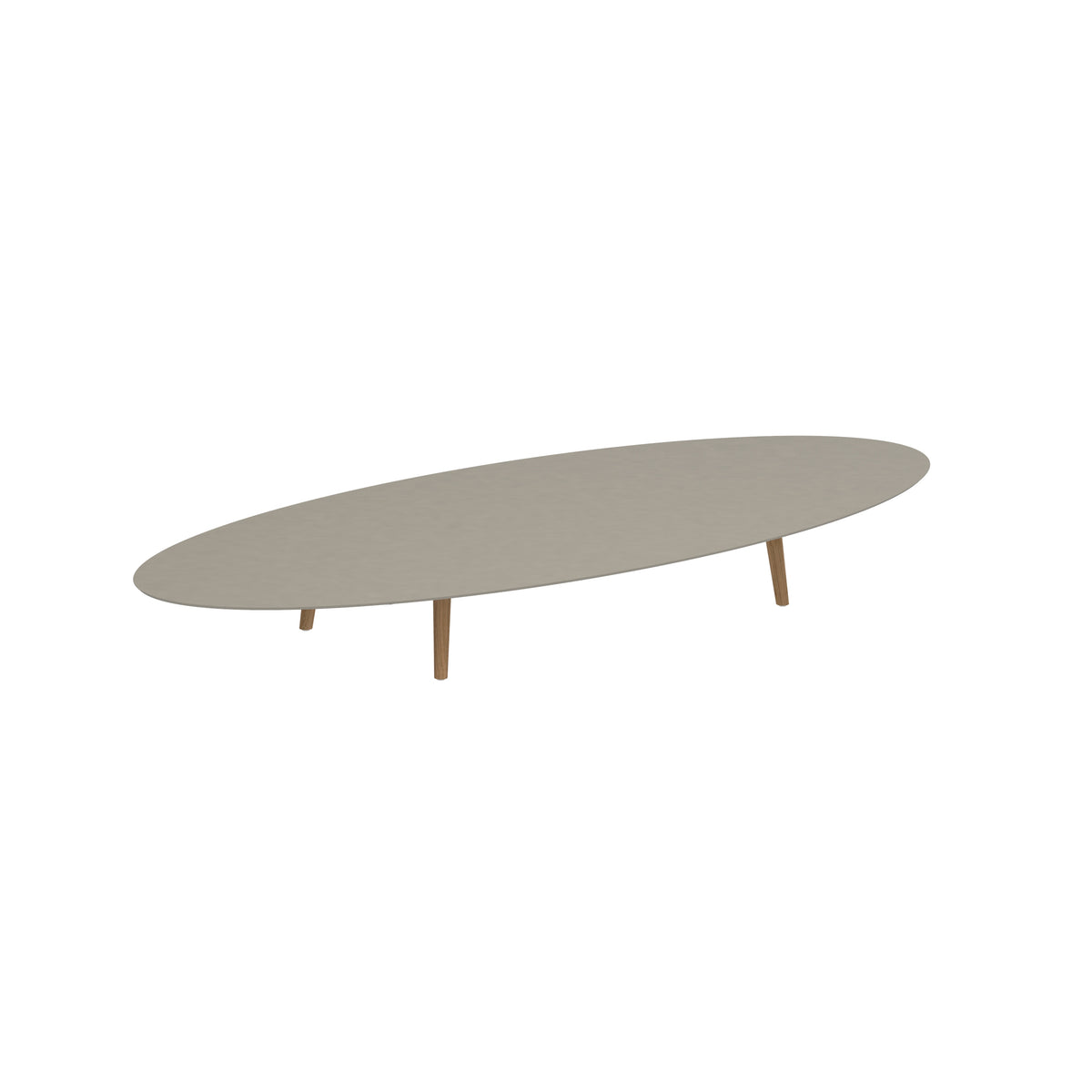 Royal Botania Styletto Loungetisch niedrig Ellipse 320 x 140 cm, Teakbeine, Keramik perlgrau (Pearl Grey)