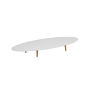 Royal Botania Styletto Loungetisch niedrig Ellipse 320 x 140 cm, Teakbeine, Keramik weiß (white)