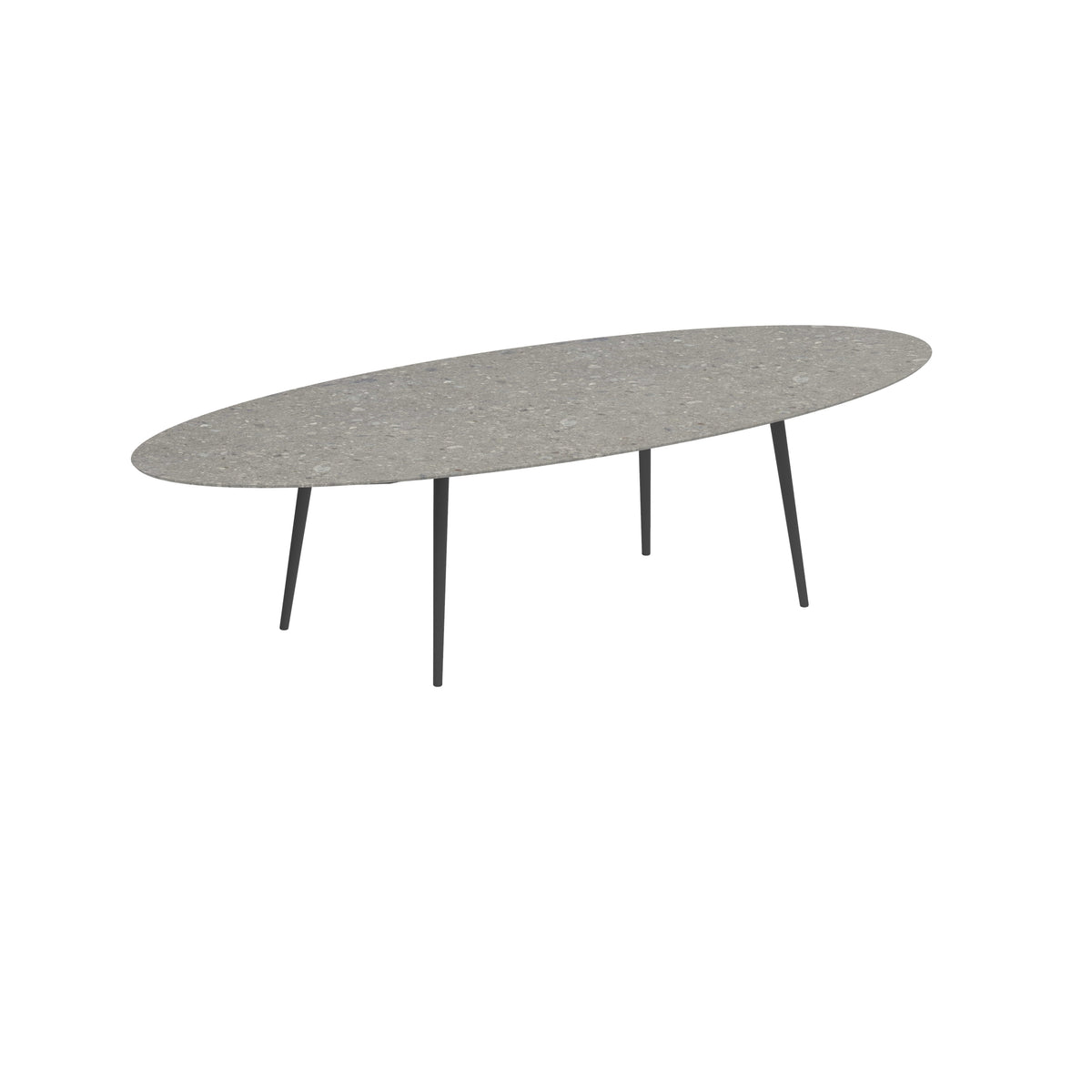 Royal Botania Styletto Esstisch Ellipse 320 x 140 cm, Alu anthrazit, Keramik grau gemustert (Ceppo Dolomitica)