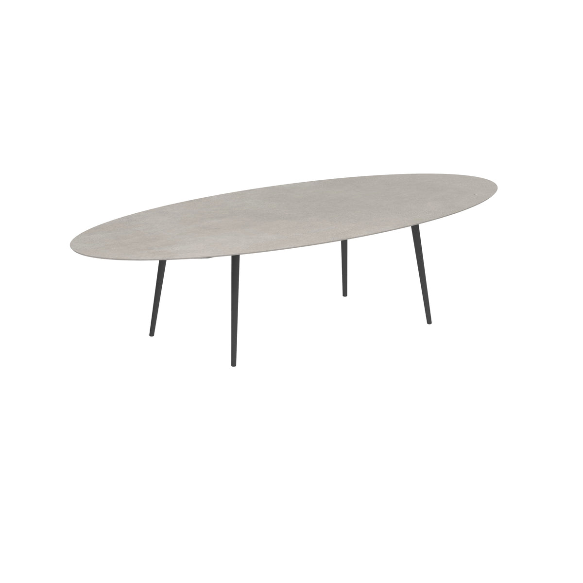 Royal Botania Styletto Esstisch Ellipse 320 x 140 cm, Alu anthrazit, Keramik zementgrau (Cemento Luminoso)