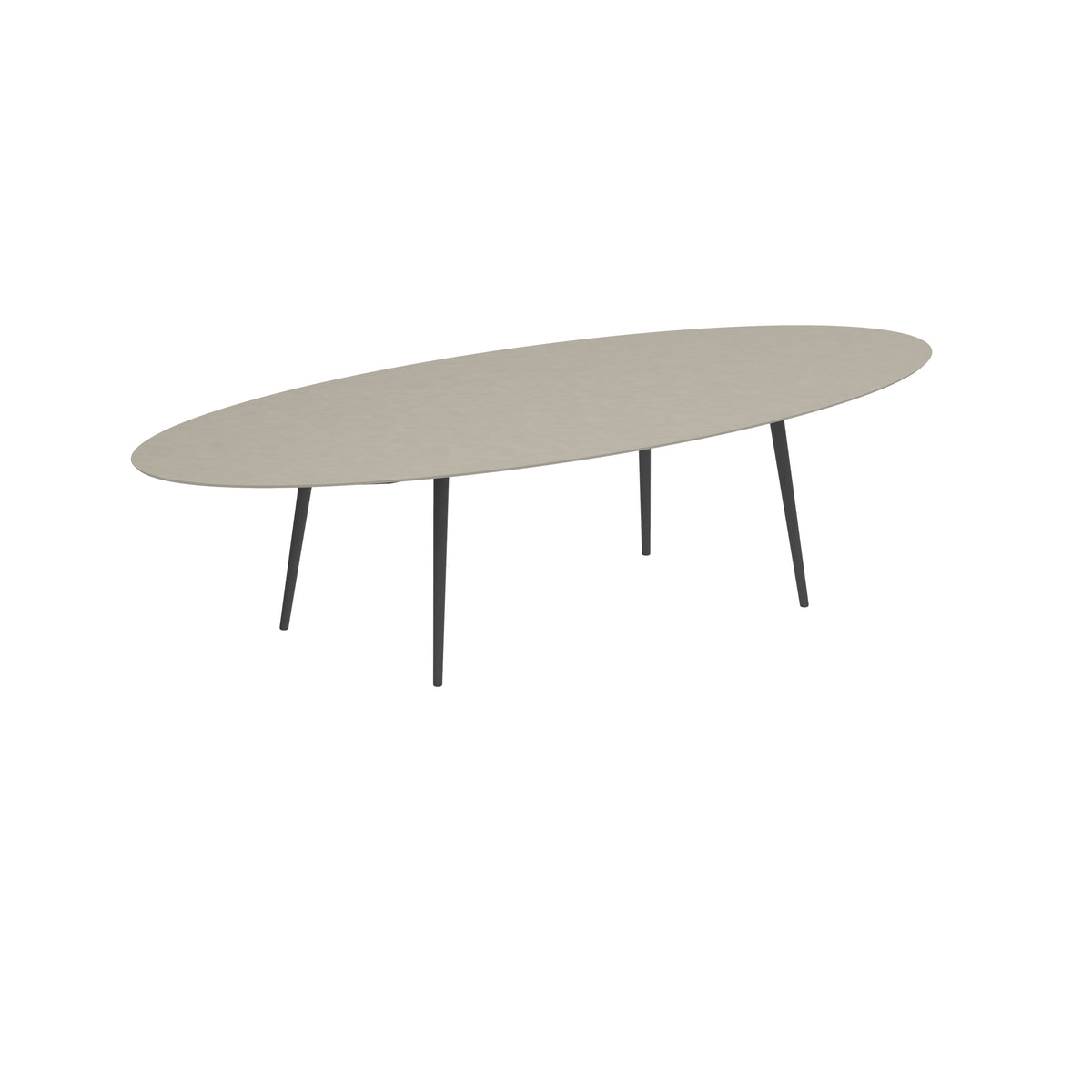 Royal Botania Styletto Esstisch Ellipse 320 x 140 cm, Alu anthrazit, Keramik perlgrau (Pearl Grey)
