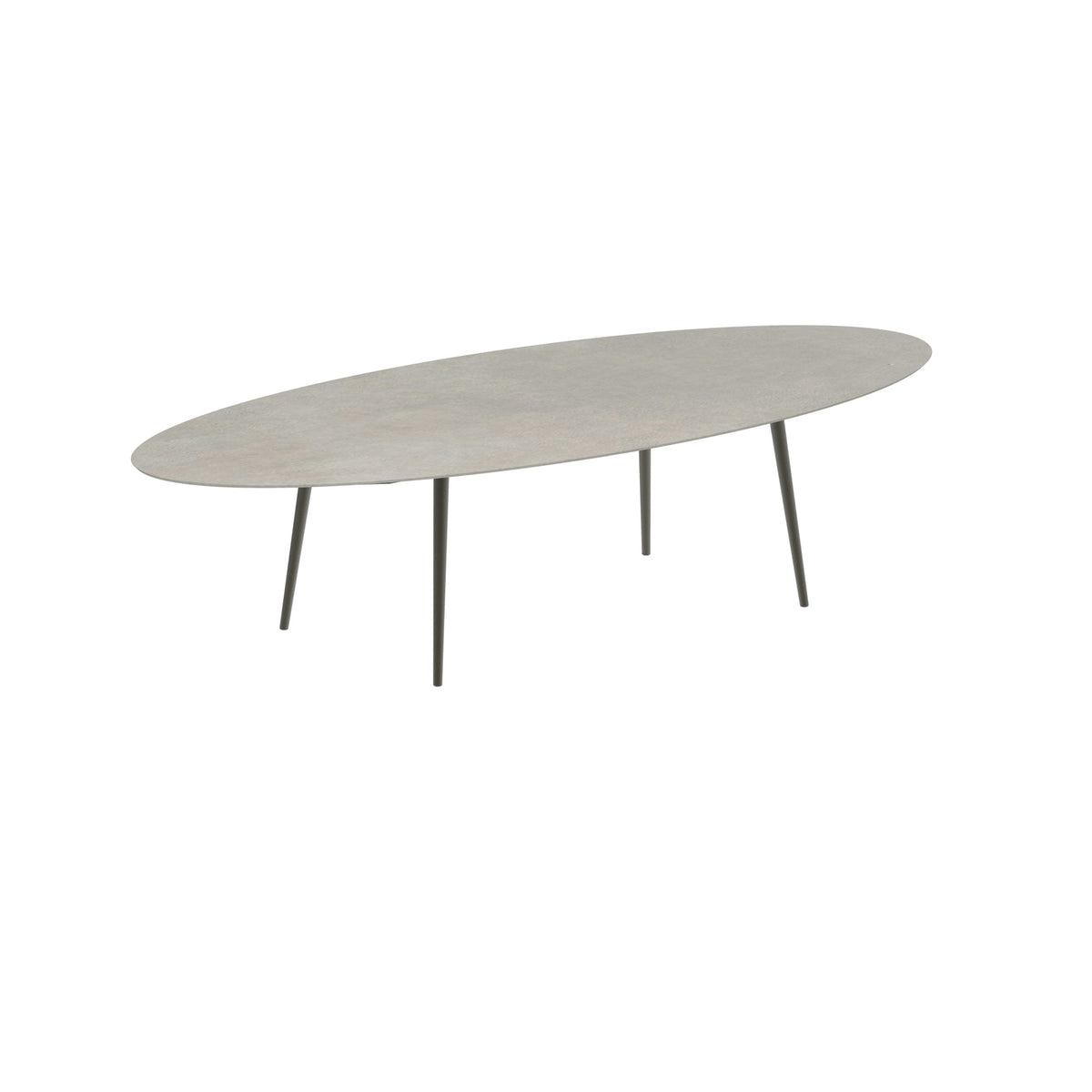 Royal Botania Styletto Esstisch Ellipse 320 x 140 cm – Alu bronze · Keramik zementgrau (Cemento Luminoso)