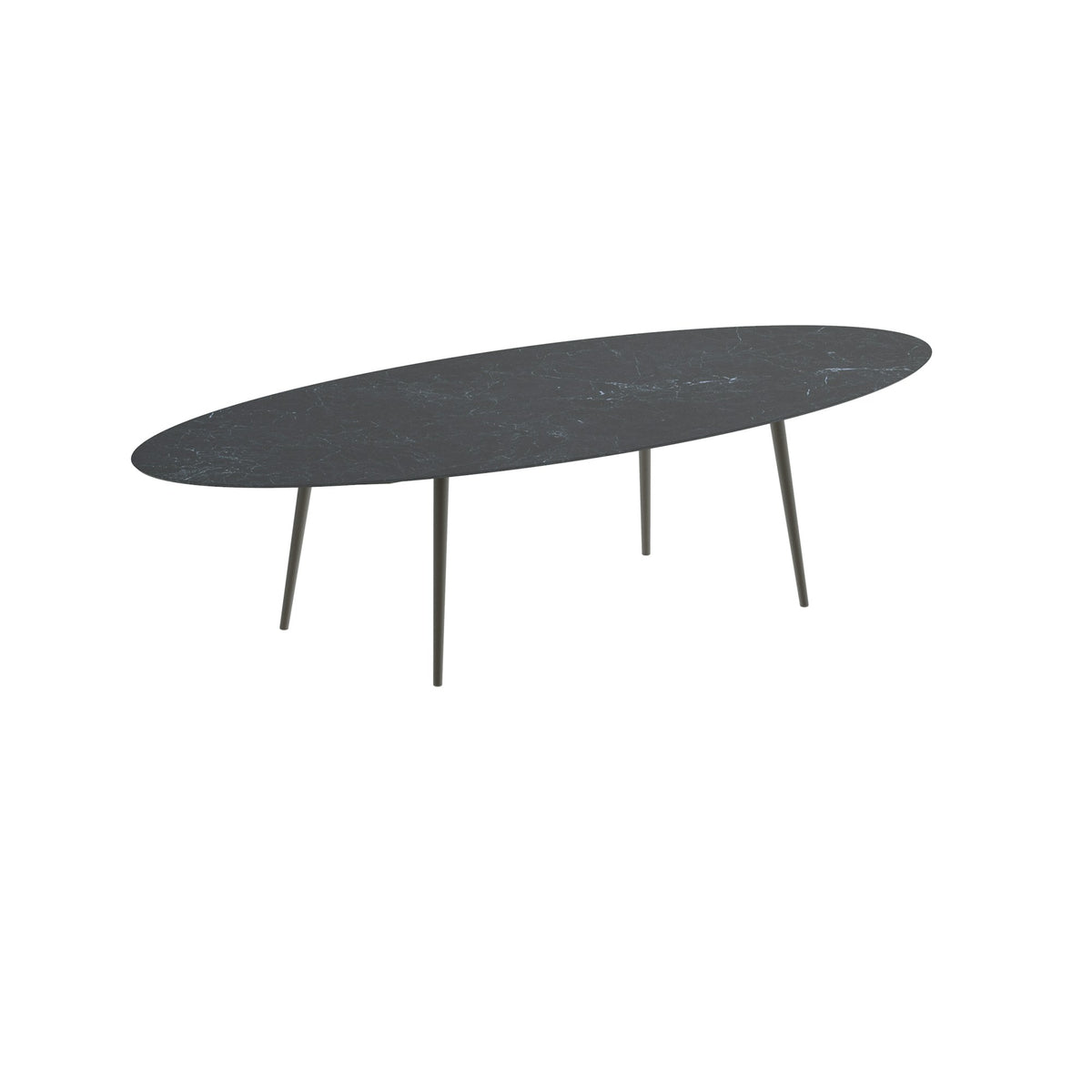 Royal Botania Styletto Esstisch Ellipse 320 x 140 cm – Alu bronze · Keramik schwarz geädert (Nero Marquina)