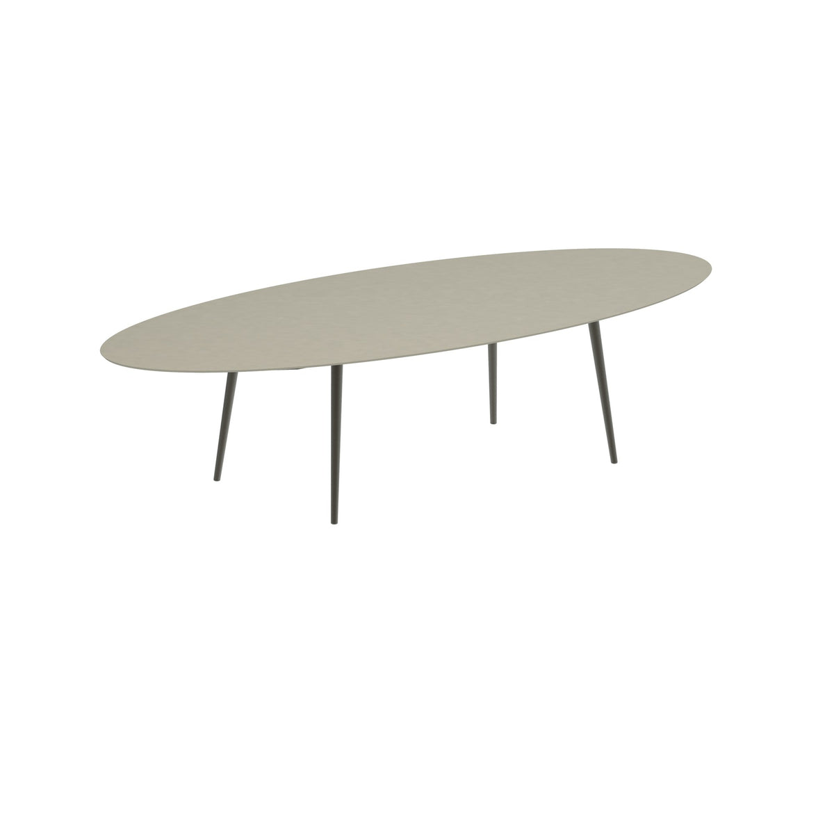 Royal Botania Styletto Esstisch Ellipse 320 x 140 cm – Alu bronze · Keramik perlgrau (Pearl Grey)
