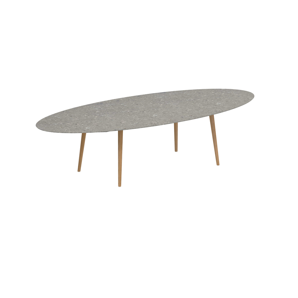 Royal Botania Styletto Esstisch Ellipse 320 x 140 cm, Teakbeine, Keramik grau gemustert (Ceppo Dolomitica)