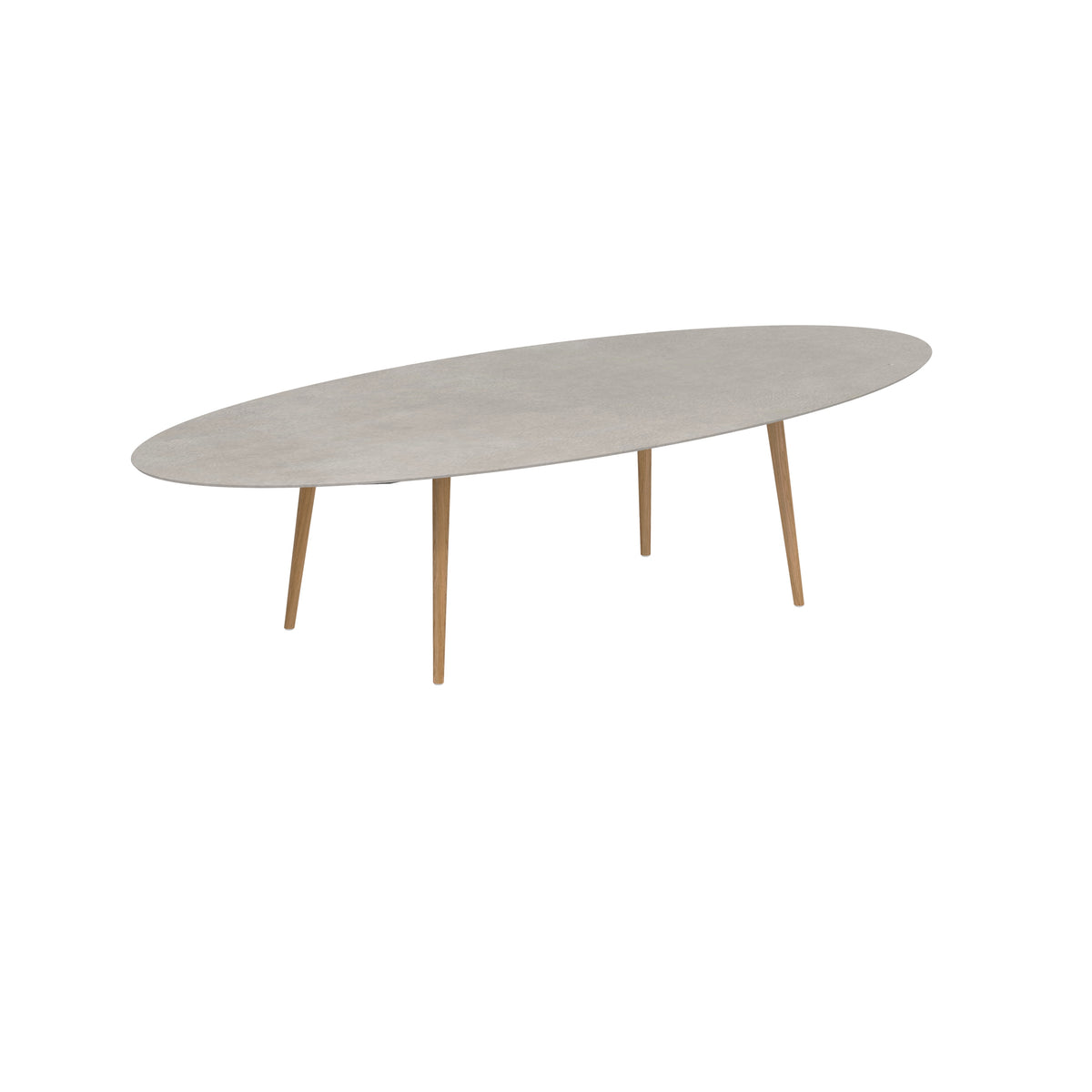 Royal Botania Styletto Esstisch Ellipse 320 x 140 cm, Teakbeine, Keramik zementgrau (Cemento Luminoso)